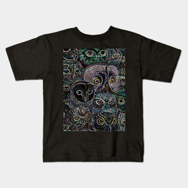 NEON OWLS Kids T-Shirt by Dracon